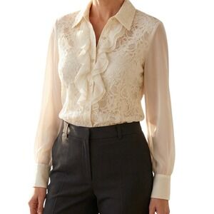 NWT Coldwater Creek Cream Lace Ruffle Poet Fairy Long Sleeve Blouse Size Medium